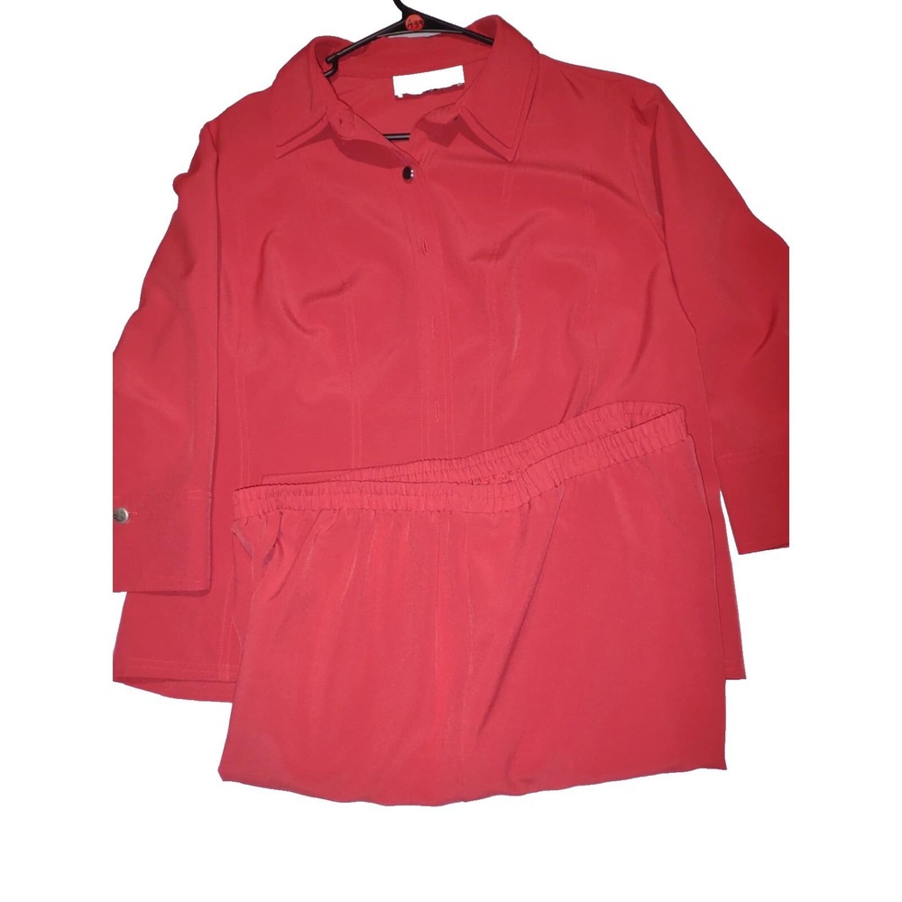 Sag Harbor Dress Woman Red 2 Piece Pant Set Shirt Pants Size 16W Plus 21-62028